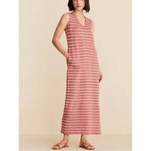 Lou & Grey Striped Cotton Maxi Dress Medium Light Red White Terracotta Pink